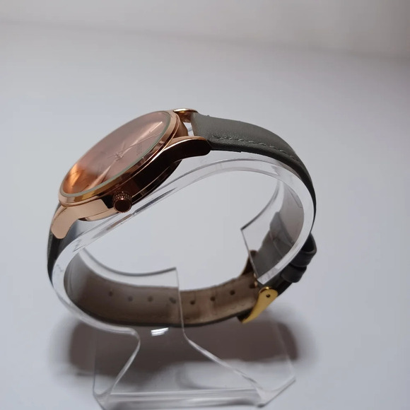 MONROE Ladies Classique Rose Gold Tone Solerose Gray Leather Quartz Watch - Picture 5 of 7